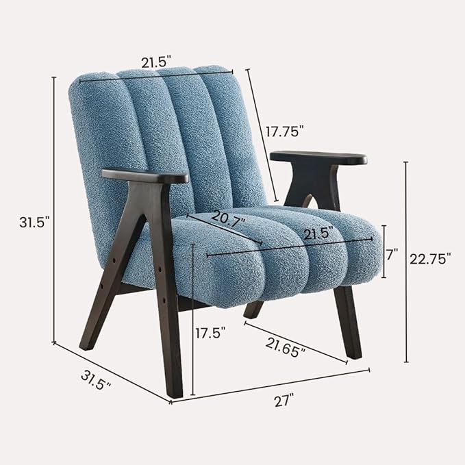 Roundhill Furniture Rella Modern Teddy Sherpa Accent Chair with Espresso Wood Frame Blue