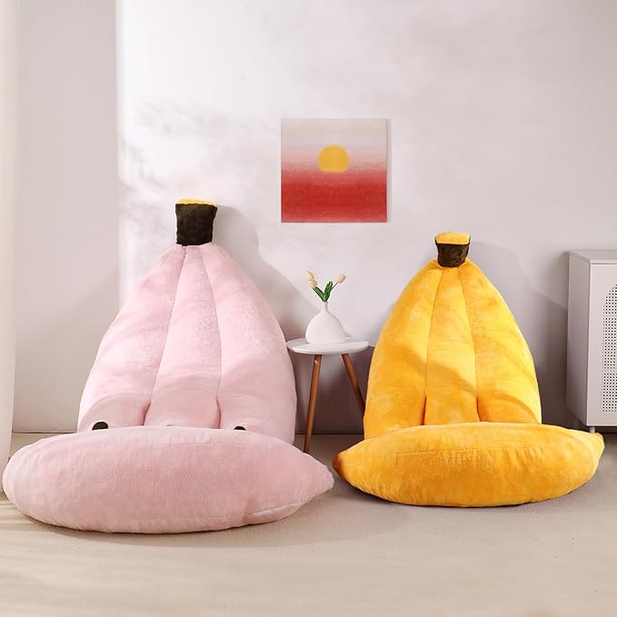 Banana Bean Bag Chair with Ottoman Floor Sofa Bed with Footrest Comfy Convertible Lounger for Teens &amp Adults Plush Couch for Bedroom Living Room or Dorm M-Yellow