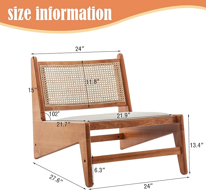 HAOBO Home Rattan Chair Mid Century Modern Accent Chair Living Room Chair Boho Chairs with Wooden Frame for Home Bedroom Set of 2