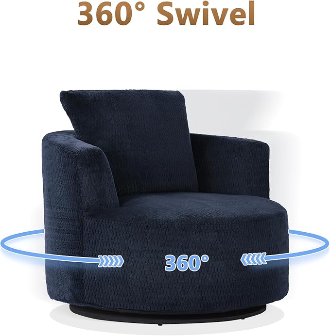 mikibama 39.4 W Swivel Round Chair Oversized Upholstered Sofa 360 Degree Swivel Barrel Chair Corduroy Comfy Deep Seat Sofa Chair for Living Room Bedroom Apartment