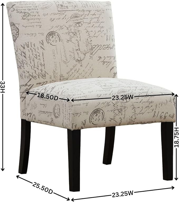 Upholstery Polyester Fabric Accent ChairArmless Contemporary Modern Singe Sofa Chair with English Letter Print for BedroomLiving Room