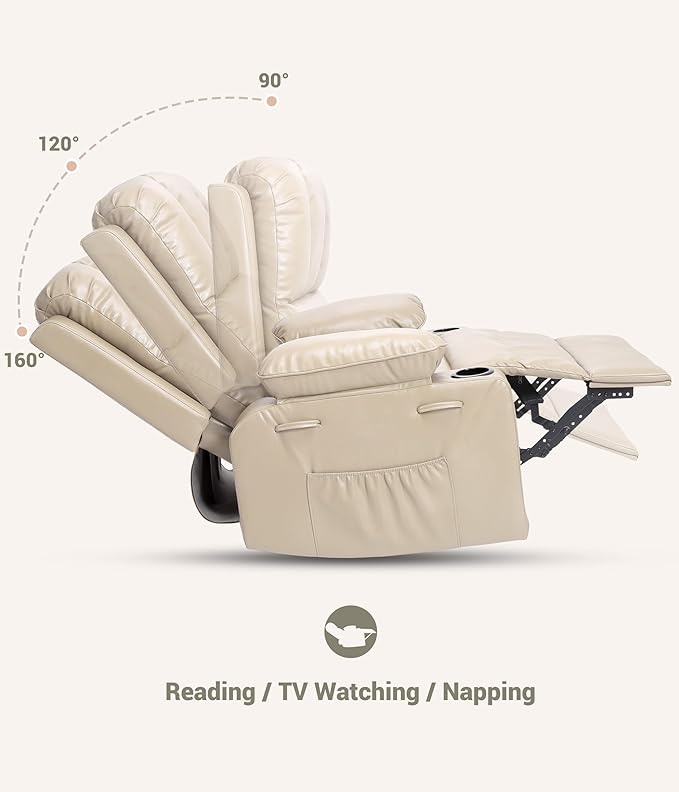 27'' Oversized Manual PU Leather Recliner Chair with Cup Holders and Side Pockets Ergonomic Design for Adults Ideal for Nursery Living Room Bedroom and Home Theater Comfort