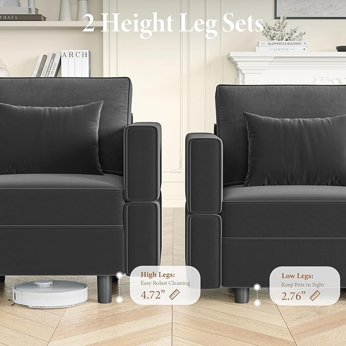 Vesgantti Sectional Couches with Storage Seats 118 L Shaped Convertible Modular Sectional Sofa 4 Seat &amp 2 Ottomans Velvet Storage Chaises Deep Seat Couch for Living Room Bedroom Apartment Gr