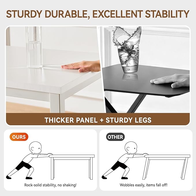 White Computer Desk with Drawer 47 Inch Home Office Work Desks Modern Writing Study PC Desk Gaming Table for Small Place Bedroom Thickened Tabletop and Stable Metal Frame Leg Support