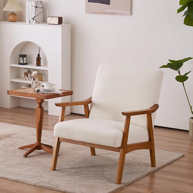Waiting Room Chairs Office Guest Chair Visitor Guest Sofa Reception Chairs Solid Wood Armrest for Home Conference Lobby Area Meeting Living Room Chairs ( Creamy-White Teddy Fleece 70 x 81 x 84CM)