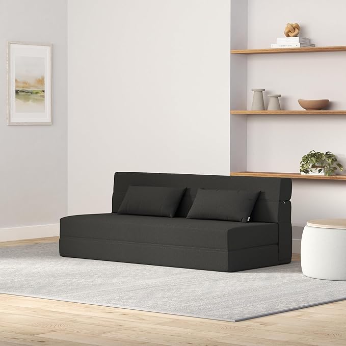 Folding Sofa Bed with Pillows- Convertible Chair Floor Couch &amp Sleeping Mattress Foldable Memory Foam Sleeper for Living Room/Dorm/Guest Room/Home Office/Apartment/Loft Queen Dark Gray