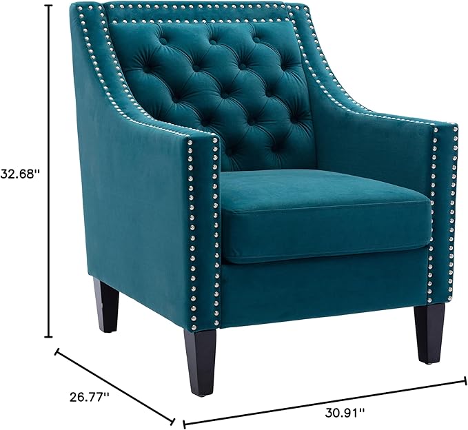 Accent Armchair Living Room Chair with Nailheads and Solid Wood Legs