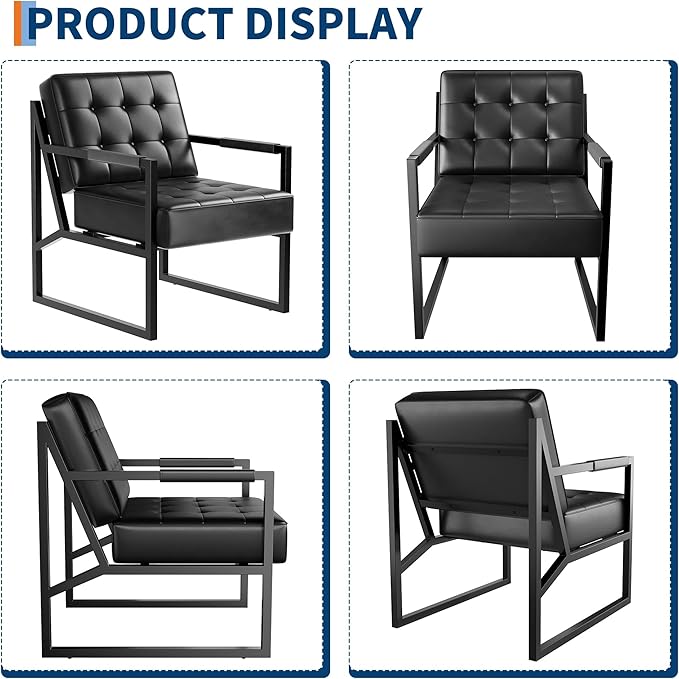 Garvee Mid Century Accent Chair Set of 2 Faux Leather Armchair with Metal Legs Comfortable and Stylish for Living Room Bedroom Reception and Office Durable Upholstery Sleek Design