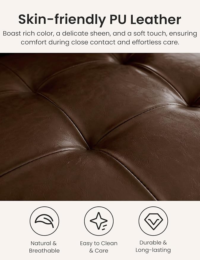 Mid Century Modern Accent Chairs for Living Room Comfy Bedroom Chairs for AdultsSmall Wide Reading Nook Arm Chair 105° Ergonomic Cozy Brown Leather Armchair with Rubber Wood