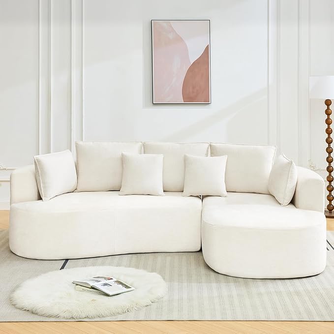 Curved Cloud Boneless Couch 106’’ Modern Comfy L-Shape No Assembly Required Sofa with Chenille Fabric Deep Seat Loveseat + Chaise for Living Room