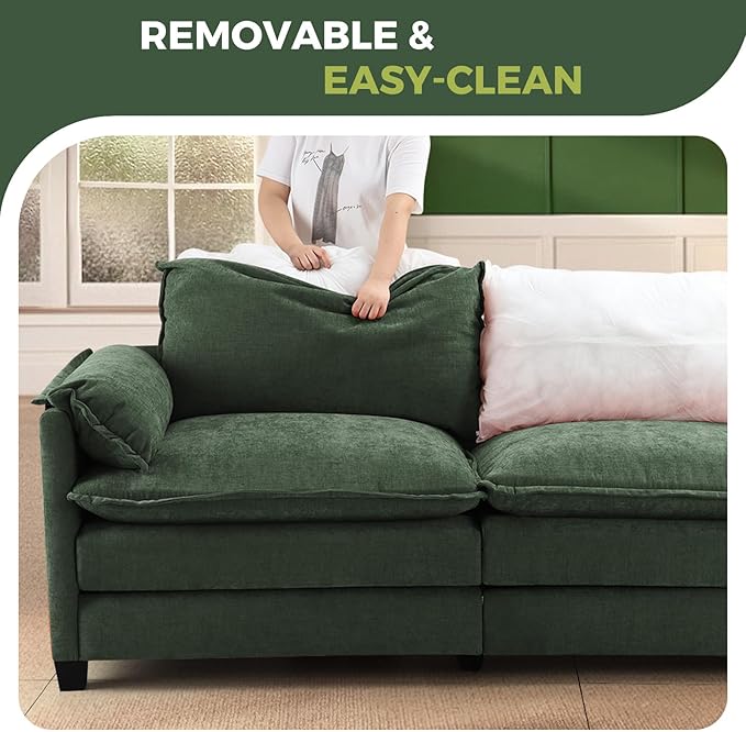 ELUCHANG 116 L Shaped Modular Sectional Cloud Couch with Pillow Deep Seat Sofa Couches for Living Room 4-Seat Modern Sofa with Movable Ottoman Chenille Green
