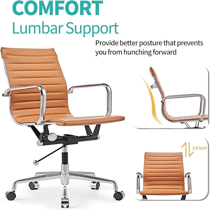 Mid Back Office Chair with Arms and Lumbar Support Ergonomic Swivel Desk Chair for Receptionist Executive Home Office Use – Terracotta