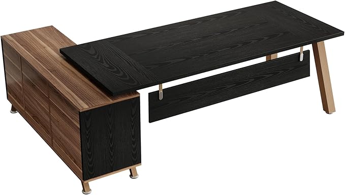 Tribesigns 78.7 L-Shaped Executive Desk Modern Office Desk with File Drawers &amp Storage Shelves Large Computer Desk with 55-Inch Cabinet Business Workstation for Home Office Black &amp Walnut