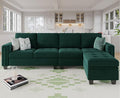 Belffin Velvet Reversible Sectional Sofa with Chaise Convertible L Shaped 4-seat Sectional Couch with Storage Ottoman Green