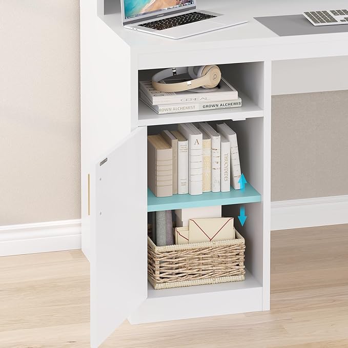 Computer Desk with 3 Drawer &amp Storage Shelves Home Office Desk with File Drawer &amp Cabinet Writing Study Table with Long Monitor Stand &amp Printer Shelf Executive Desk White