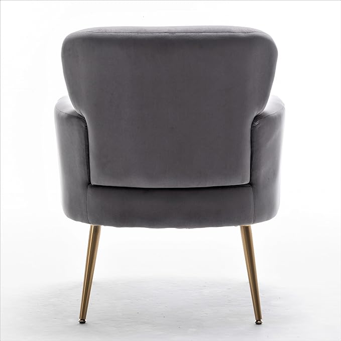 Trendy Velvet Accent Chair with Gold Metal Legs Upholstered Armchair for Small to Mid-Size Spaces Modern Living Room Bedroom Vanity Desk and Entryway Grey