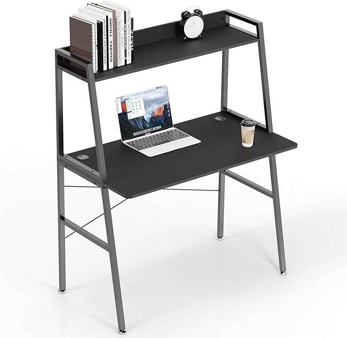 EUREKA ERGONOMIC Ladder Desk with Shelves 43 Inch Ladder Bookcase with Desk Industrial Ladder Desk 2-Tier Home Office PC Ladder Table with Bookshelf Modern Workstation Metal Frame