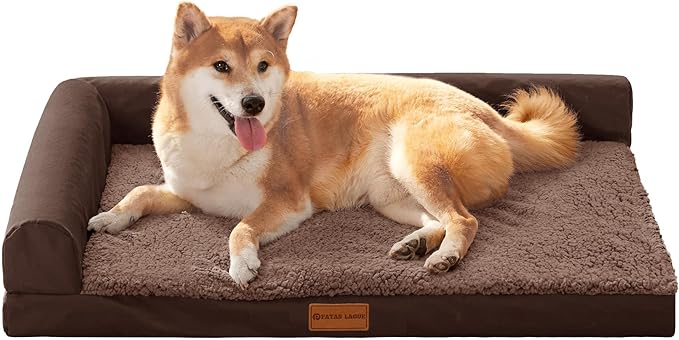 Patas Lague Orthopedic Dog Bed Medium Size Dog 30''X20'' Waterproof L Bolster Medium Pet Sofa Beds with Removable Washable Cover Soft Comfortable Pet Couch Crate Mat with Nonskid Bottom Brown