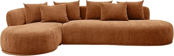 kevinplus 134.63'' Large Sectional Curved Sofa Couch with Chaise Lounge for Living Room Oversize L-Shape Modern Sectional Sofa Couch Wood Structure &amp Easy Assembly (Left-Facing Orange)