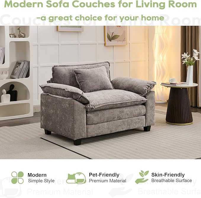 53 Comfy Cloud Sofa Couch with Throw Pillows Upholstered Deep Seat Cozy Sofa Chair Modern Single Seat Modular Sectional Sofa for Living Room