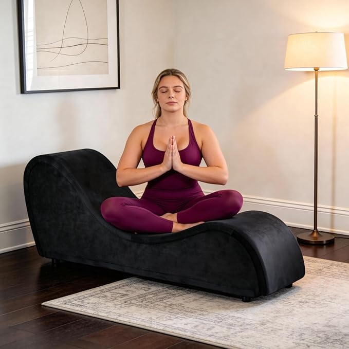 Black Sofa Couch Chair 67 Large Chaise Lounge Chair with Velvet Removable Cover 500 Lbs Capacity Sturdy Ottoman Bench for Stretching Meditation Relaxation Practice