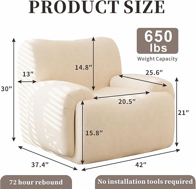 Chifee &amp Vingol Boneless Modern Accent Chair 42 Wide Upholstered Oversized Armchair Deep Seat Single Sofa Chairs Comfy Reading Lounge Chair for Living Room Bedroom Apartment2 PCS Beige