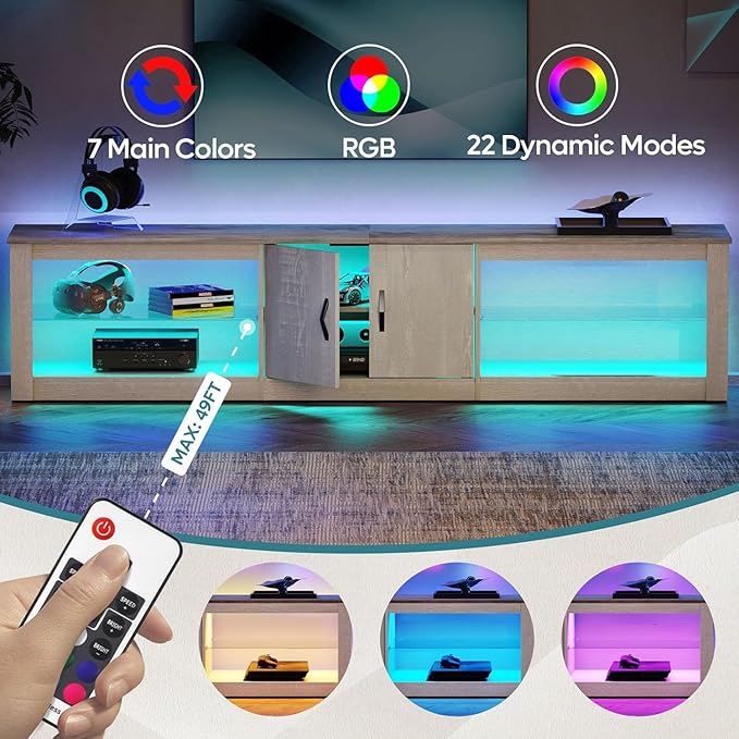 Bestier 80 Inch TV Stand for 75/77/85/86 inch TVs LED Gaming Entertainment Center for PS5 with Storage Cabinet &ampAdjustable Glass Shelves Modern TV Console Table for Living Room Bedroom Wash Whi