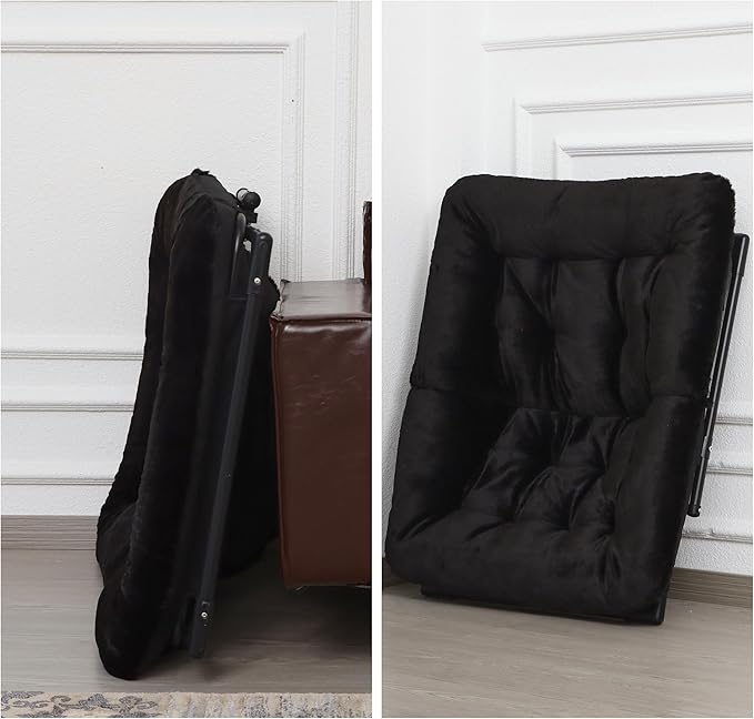 Comfy Saucer Chair for Adults Soft Faux Fur Bedroom Chair with Ottoman Accent Dorm Chairs Living Room Reading Chairs and Footstool Folding Seat for Teens X-Large Black