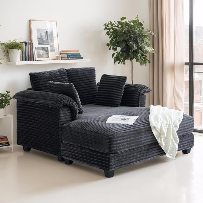 VINGLI Lounge Chair 56 Oversized Reading Chair Corduroy Chaise Sofa Recliner Bed Upholstered Comfy Sleeper Couch with Throw Pillows and Armrests for Living Room Movie Room Bedroom