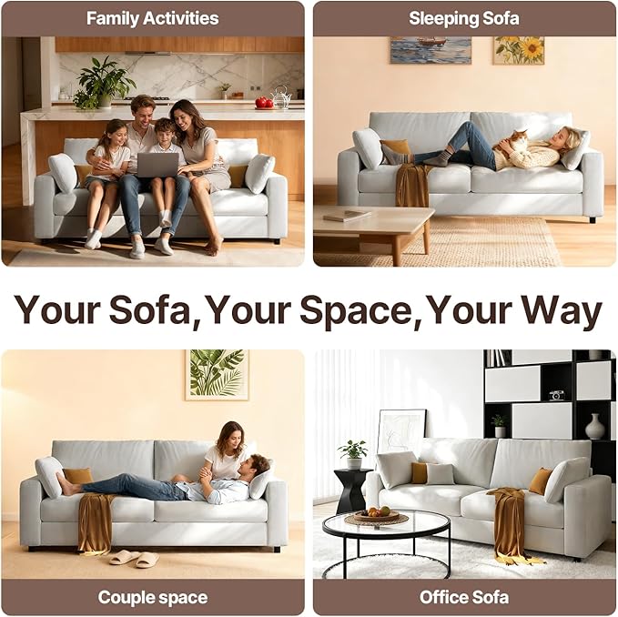 71” Loveseat Sofa Mid Century Modern Decor Love Seat Couches for Living Room Linen Fabric Deep Cushions Couch for Bedroom Solid and Easy to Install Love Seats Furniture (Beige 71 Inch)