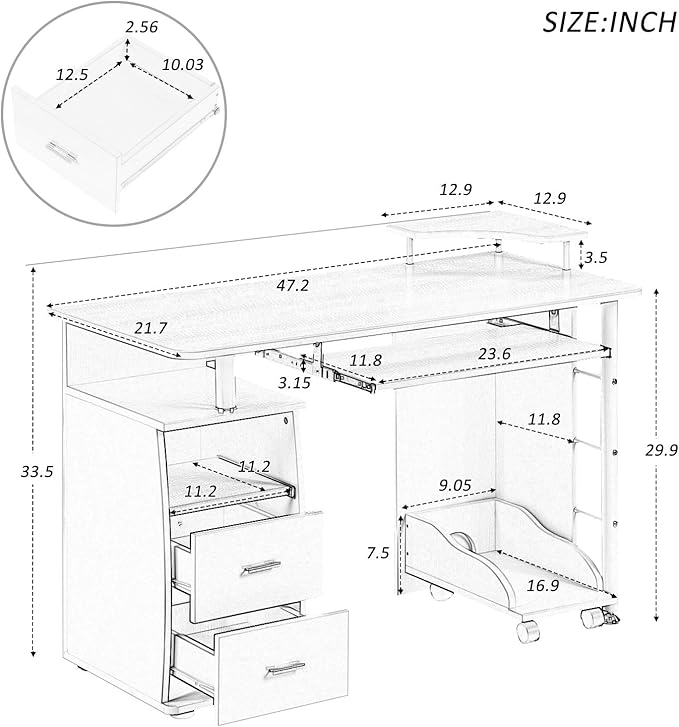 Home Office Black Computer Desk - Wood Computer Workstation with 1pc Door 3pcs Drawers and Keyboard Tray for Home Office Workstation (black2)