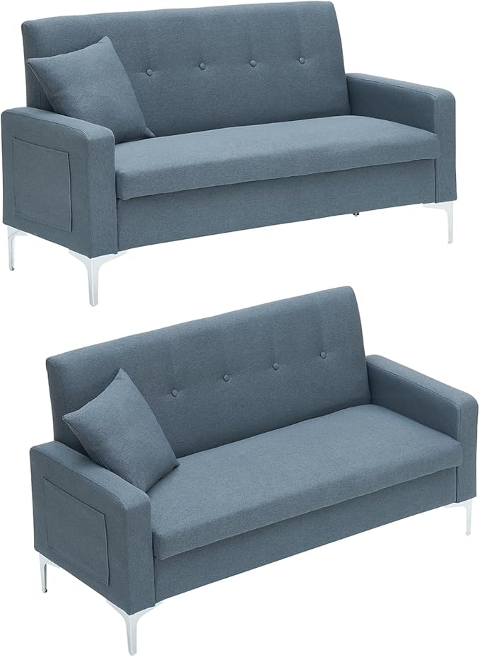 57 Grey Suede Couch Mini Comfy Sofa with Spring Cushions Loveseat Storage Sofa for Bedroom Small Couch for Small Spaces Modern Living Room 2 Seater Sofas with Pillow Seat (Grey)