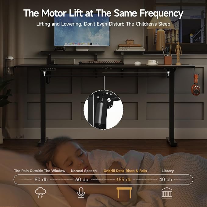 ONBRILL Standing Desk with 2 Adjustable Monitor Shelves 71 x 24 Inches Electric Stand Up Desk with Memory Controller and Adjustable Height from 28-46 inches for Computer Workstations Black