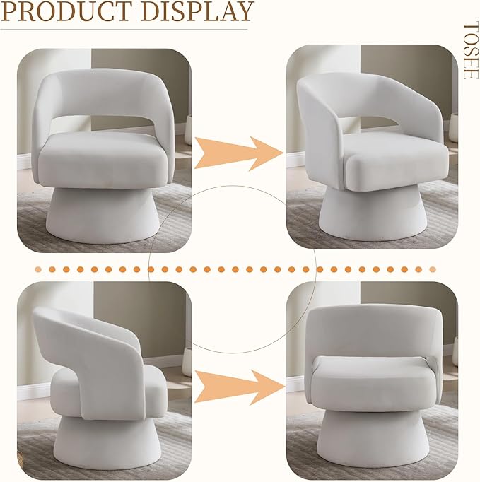 360 Degree Swivel Barrel Chair for Living Room Beige Velvet Accent Armchair with Open Back Modern Comfy Reading Chair for Bedroom Cloud Boho Chairs for Office Club Lobby (Beige)