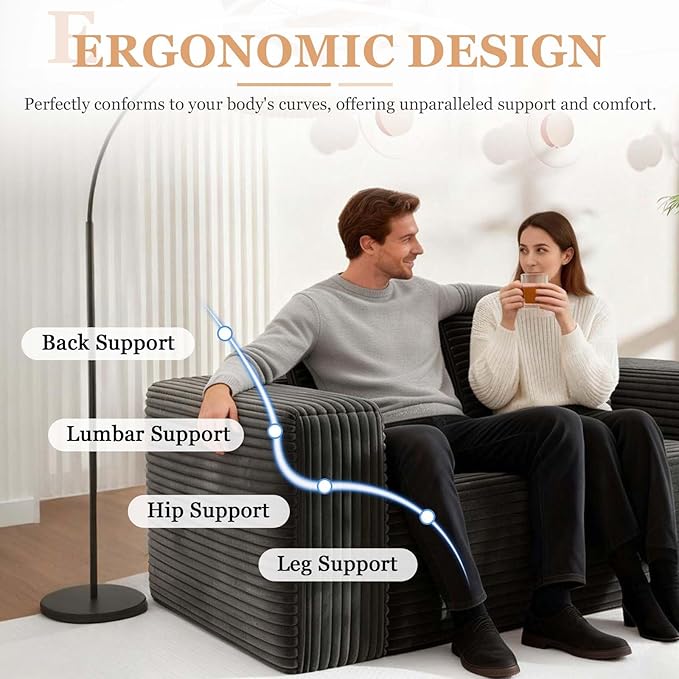 63 Black Boneless Couches for Living Room Compressed Sofa Couch in a Box Corduroy Memory Foam Floor Couch for Adults Memory Foam Deep Seat No Assembly Required (Black)