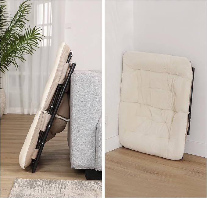 Comfy Saucer Chair for Adults Soft Faux Fur Bedroom Chair with Ottoman Accent Dorm Chairs Living Room Reading Chairs and Footstool Folding Seat for Teens X-Large Beige