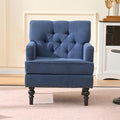 Mid Century Modern Accent Chair Upholstered Armchair for Adults with Button Linen Reading Chair with Studded and Rubber Wood Legs for Living Room Bedroom Apartment Office (Blue)