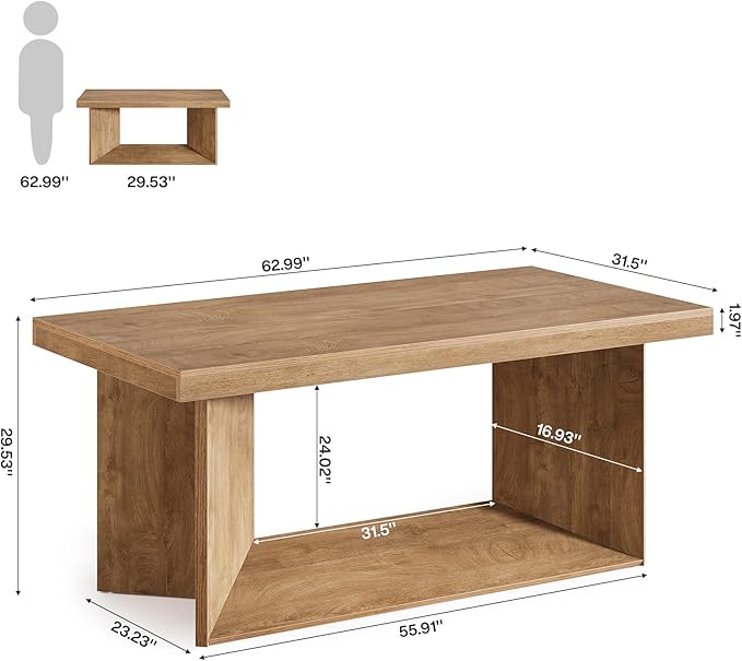 Tribesigns 63-Inch Executive Desk Large Office Computer Desk with Heavy Duty Pedestal Farmhouse Simple Workstations Writing Table for Home Office Rustic Brown