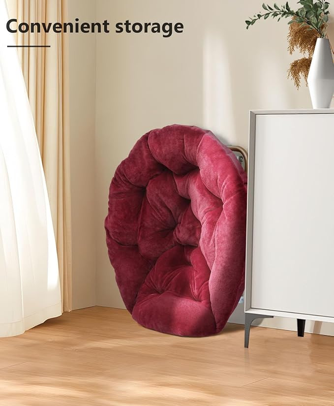 Cozy Saucer Chair Living Room Chair Faux Fur Soft Thick Padded Seat Metal Frame Folding Chair Comfortable Moon Chair for Living Room Bedroom Reading Nook Modern Style 2 Pack Red