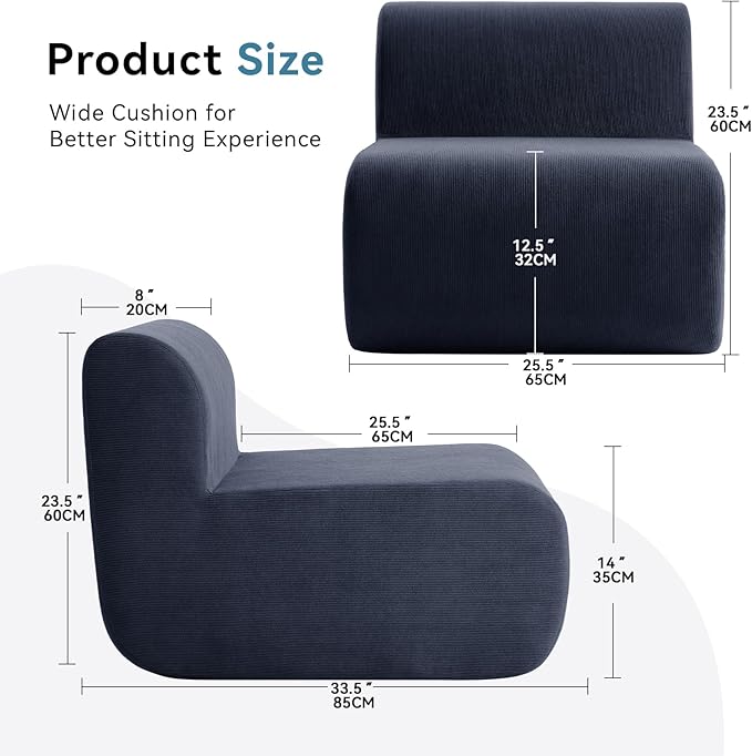 Small Boneless Chair for Living RoomSingle Floor ChairCorduroy Fireside Bean Bag ChairsMemory Foam Lounge Sofa Chairs for Bedroom Couch in a BoxDeep Blue