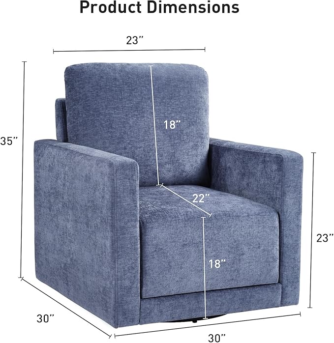 Bonzy Home 360 Degree Swivel Accent Chair with Hidden Storage Space Soft Chenille Modern Arm Chair for Living Room and Bedroom Blue
