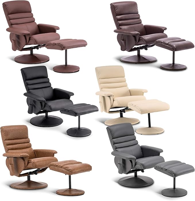 MCombo Recliner Chair with Ottoman Swivel Living Room Chairs Faux Leather Reclining Chair with Massage 7902 (Light Brown)