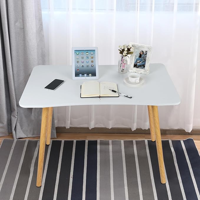 Computer DeskHome Office DeskNordic Style Home Study DeskStudent Wood Writing Table with Ergonomic EdgeMakeup Workstation for Living Room Kitchen Bedroom White