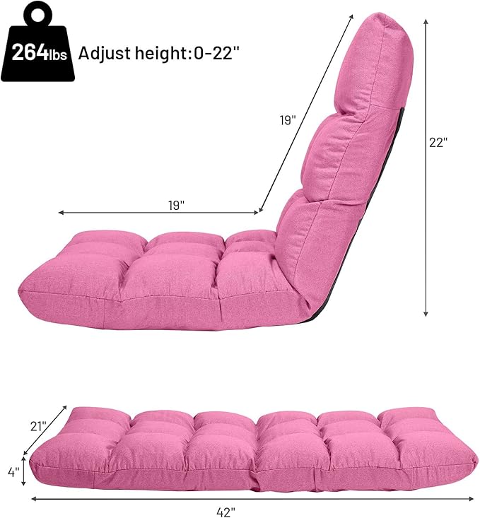Giantex Floor Sofa Chair Video Gaming Chair with 14 Adjustable Position Padded Back Support Floor Cushioned Seat Folding Lazy Chair for Meditation Reading Watching Living Room Recliner(Pink)