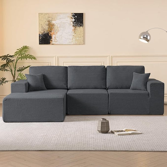 Modular Sectional Couch Modern 108 L Shaped Boneless Cloud Couch with Deep Seat Sectional Sofa for Living Room Bedroom Apartments Dorms No Assembly Required Dark Grey