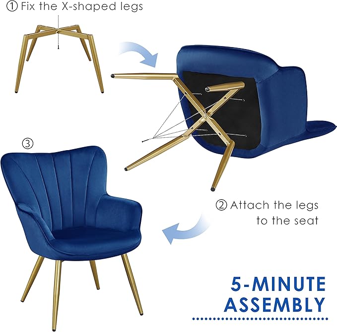 Yaheetech Velvet Accent Chair Modern Armchair with Wing Side and Metal Legs Cozy and Soft Padded and High Back for Living Room/Home Office/Bedroom Set of 2 Blue