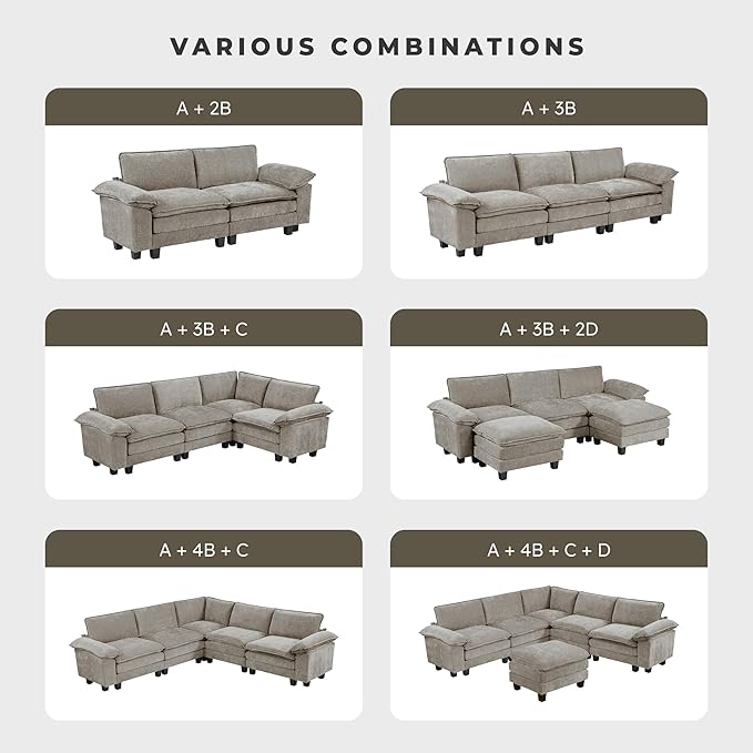 Lexicon Chenille Upholstered Rectangle Ottoman Foot Stool Black Faux Wood Feet Durable Frame Large Padded Modular Sectional Couch Add Ons for Living Room Bedroom Assembly Required Dark Pewter