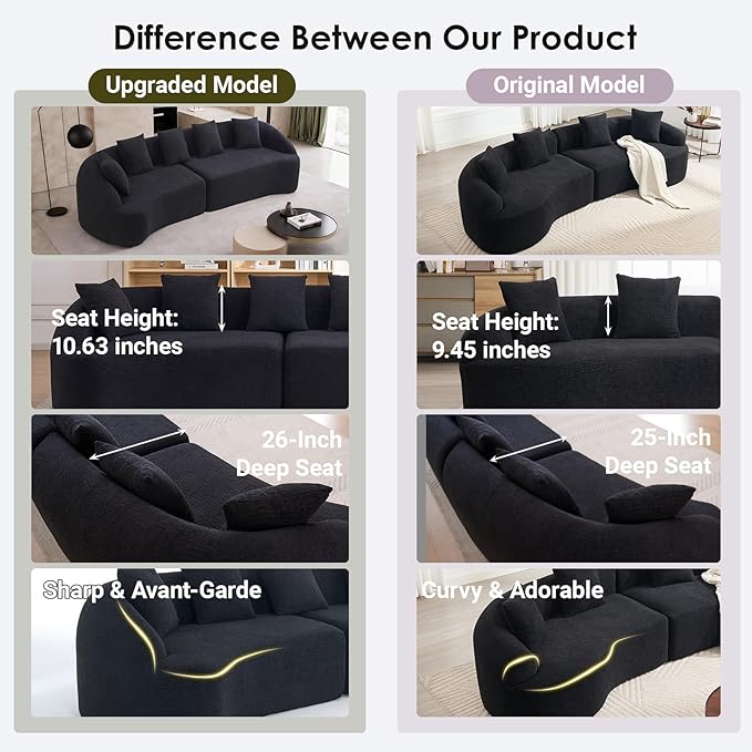 Oversized Sectional Sofa for Living Room 110 Modern Luxury Chenille 5-Seater Extra Deep &amp Wide Seat Curved Cloud Couch with 5 Throw Pillows No Assembly Needed Cream Black