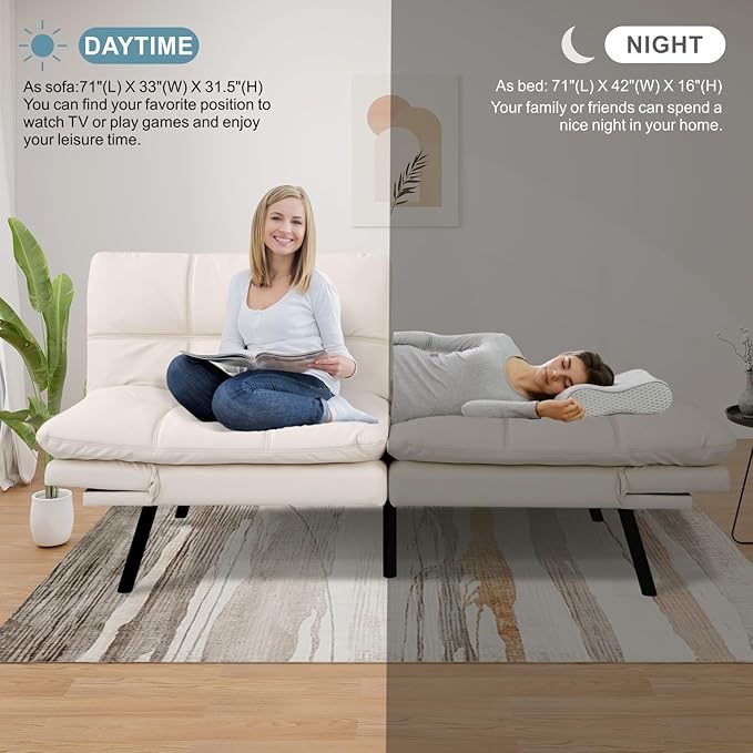 MUUEGM Futon Sofa Bed Couch Memory Foam Convertible Modern Loveseat Daybed SofaComfy Sleeper Couch for Apartment Living RoomEasy AssembleWhite
