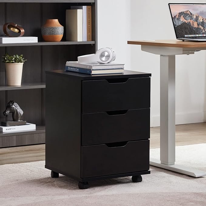 Farini Mobile File Cabinet for Home Office 3 Drawer Chest Wood Drawers Unit for Under Desk Storage Drawers Cabinet Black